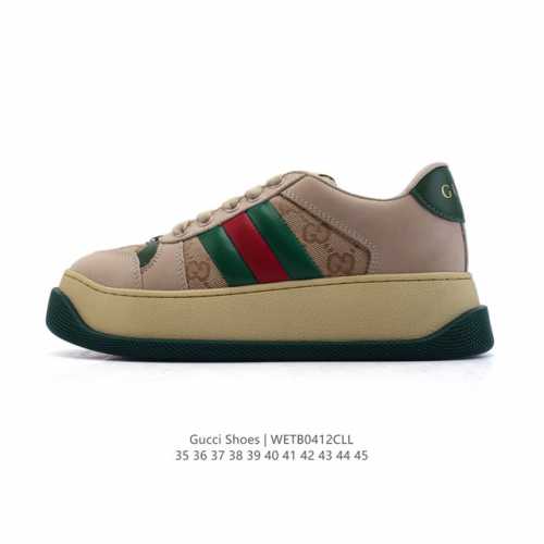 公司级 古驰男女鞋 Gucci Screener系列做旧脏脏鞋 闪钻鞋面时尚厚底增高复古板鞋潮运动鞋，复古学院风款式与融入怀旧运动服风格的面料风靡数十年，不同风