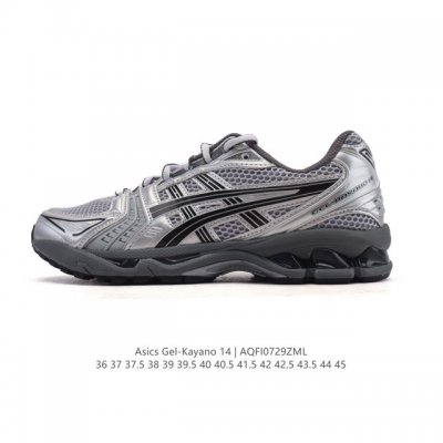 公司级 亚瑟士 Asics Gel-Kayano 14 公司级版本运动休闲透气专业缓震慢跑鞋。采用工程弹性双层再生网格密度鞋面材质，后跟3D可视Gel缓震乳胶物