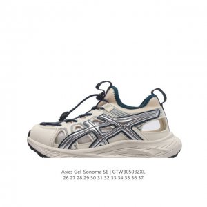 童鞋 亚瑟士 Asics Gel-Sonoma 运动休闲透气专业跑鞋 儿童抽拉绳运动凉鞋 #原档案据数开发楦型纸版 洞洞鞋面，更贴合脚型和舒适透气，后跟稳定片带