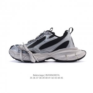 公司级 巴黎世家 Balenciaga 3Xl Sneakers 巴黎世家 十代网布系带低帮走秀复古老爹运动鞋 透气网纱 网面 材料和聚氨酯 磨损效果 鞋头边缘