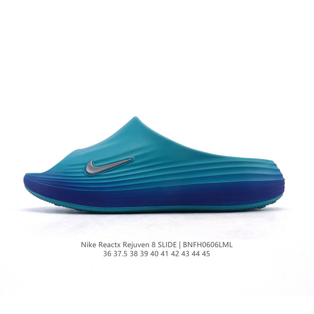 新品 耐克 Nike Reactx Rejuven8 Slide 沙滩拖鞋 露趾拖鞋 一体成型 一脚蹬 厚底增高休闲柔软回弹耐磨踩屎感透气凉拖鞋 25夏季新款轻