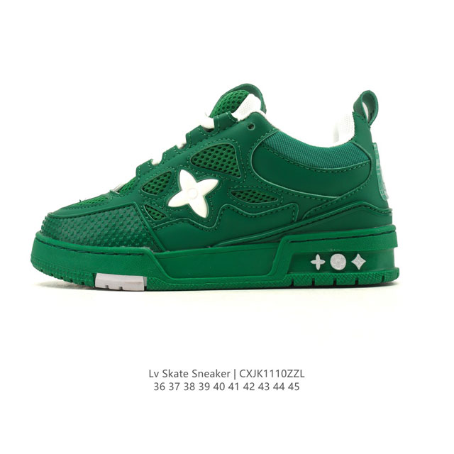 路易威登 Louis Vuitton Lv路易威登板鞋 时尚运动鞋潮厚底增高男女鞋。舒适防滑底和百搭性霸屏整个时尚娱乐圈，细节调整完美主义！采用柔软帆布皮革拼接