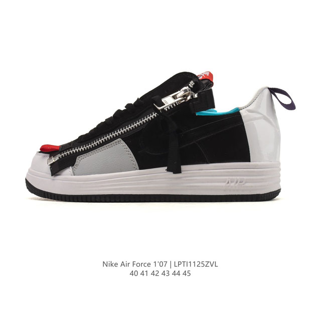 耐克Nike Lunar Force 1 Duckboot’ 17 Lf1 空军一号 小白鞋 拉链款鞋面 厚底增高运动板鞋，采用了合成革和织物制成，内衬是拒水面